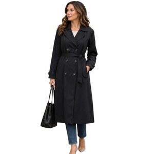 Vintage Regent Park Womens Classic Trench Coat Sz 4P Petite Belted Black EUC